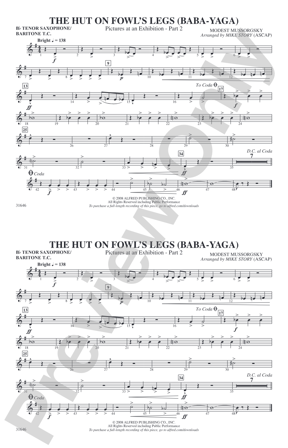 The Hut on Fowl's Legs: Bb Tenor Saxophone/Bartione Treble Clef