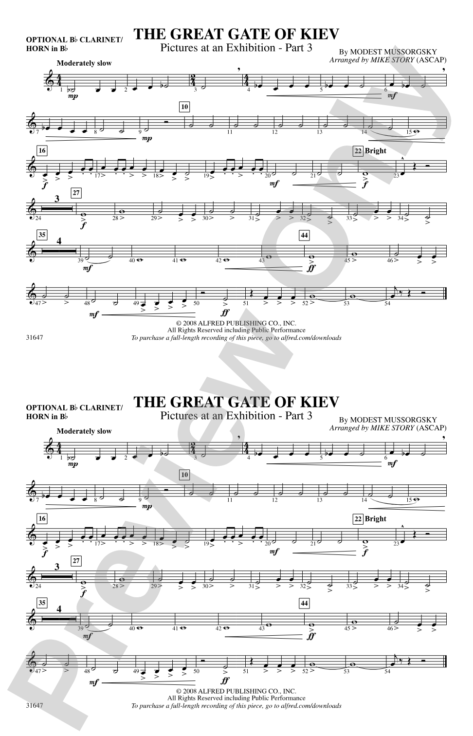 The Great Gate of Kiev: Optional Bb Clarinet/Horn in Bb