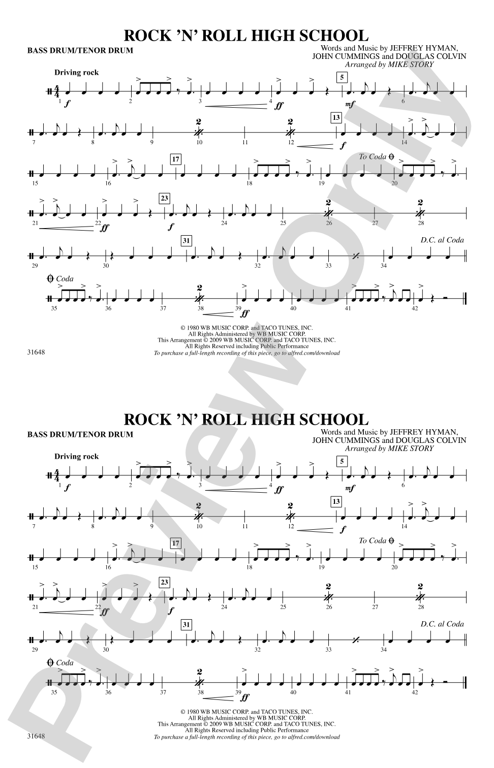 Rock 'N' Roll High School: Bass Drum/Tenor Drum