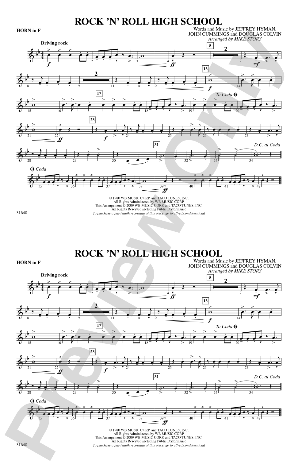 Rock 'N' Roll High School: 1st F Horn