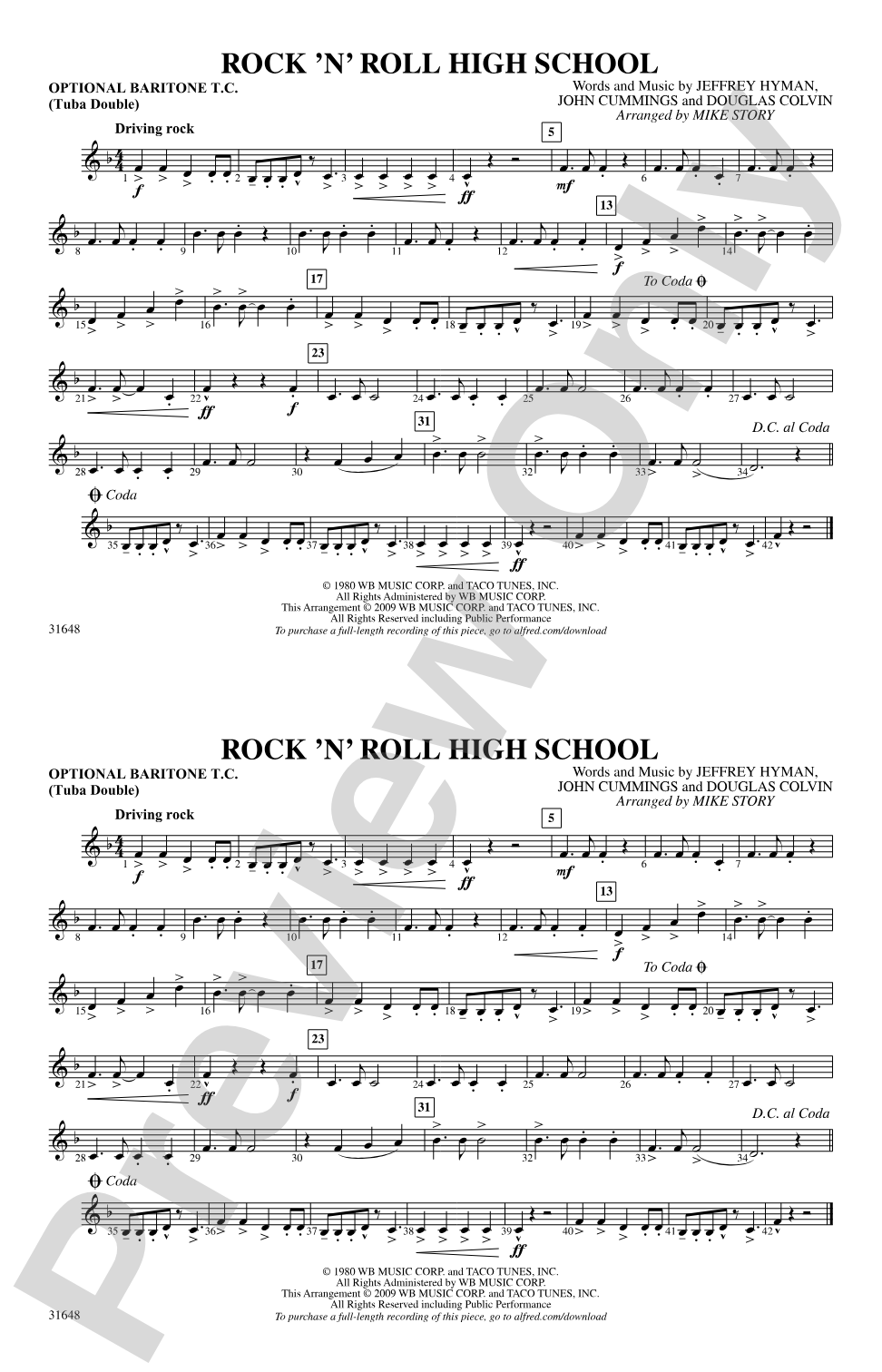 Rock 'N' Roll High School: Optional Baritone T.C. (Tuba Double)
