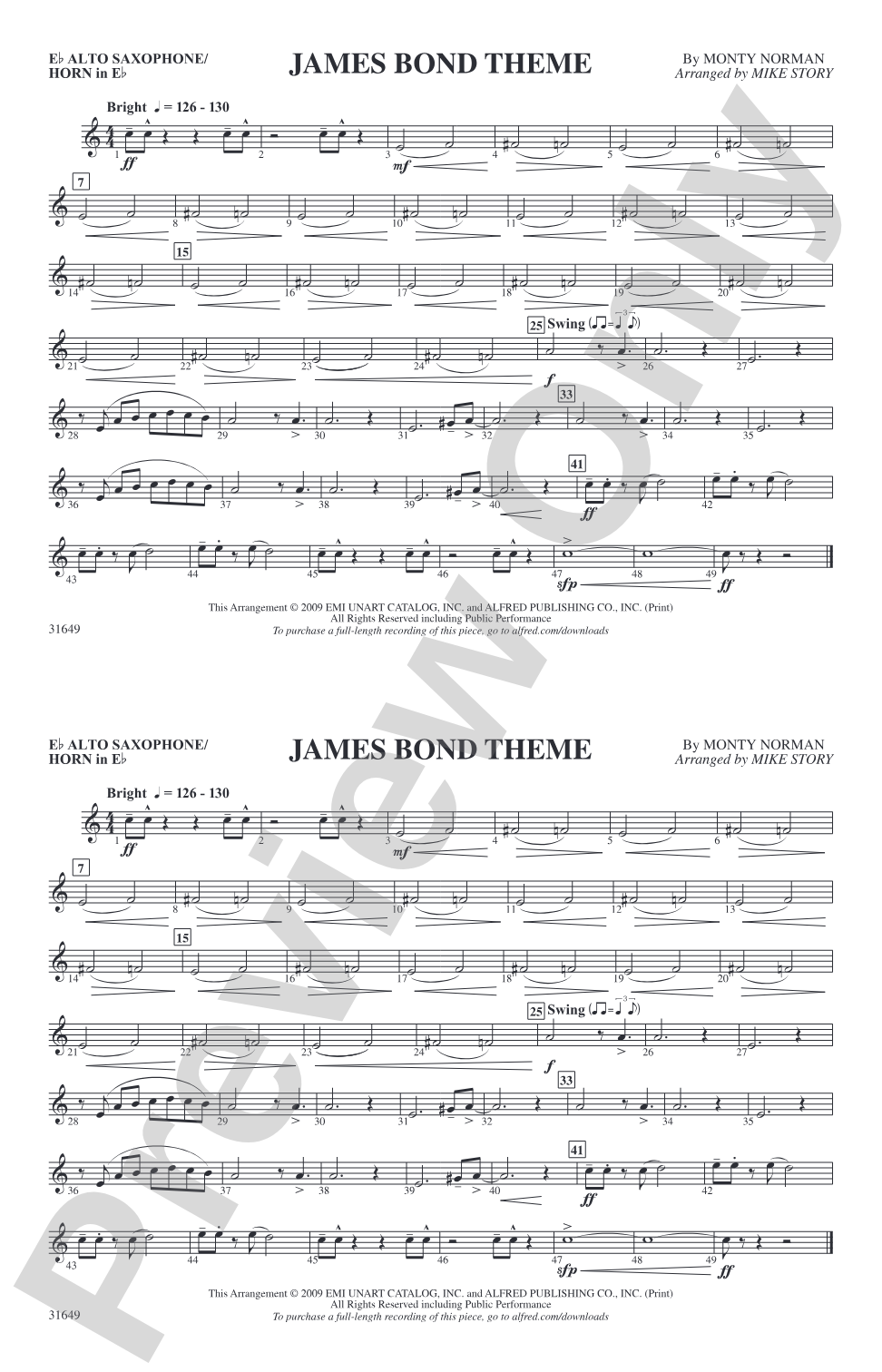 James Bond Theme: E-flat Alto Saxophone