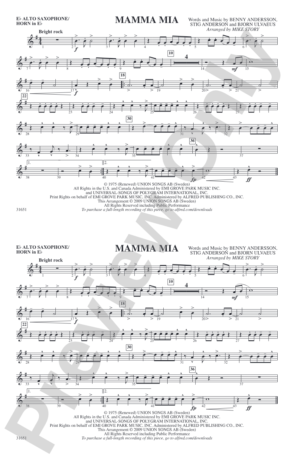 Mamma Mia: E-flat Alto Saxophone