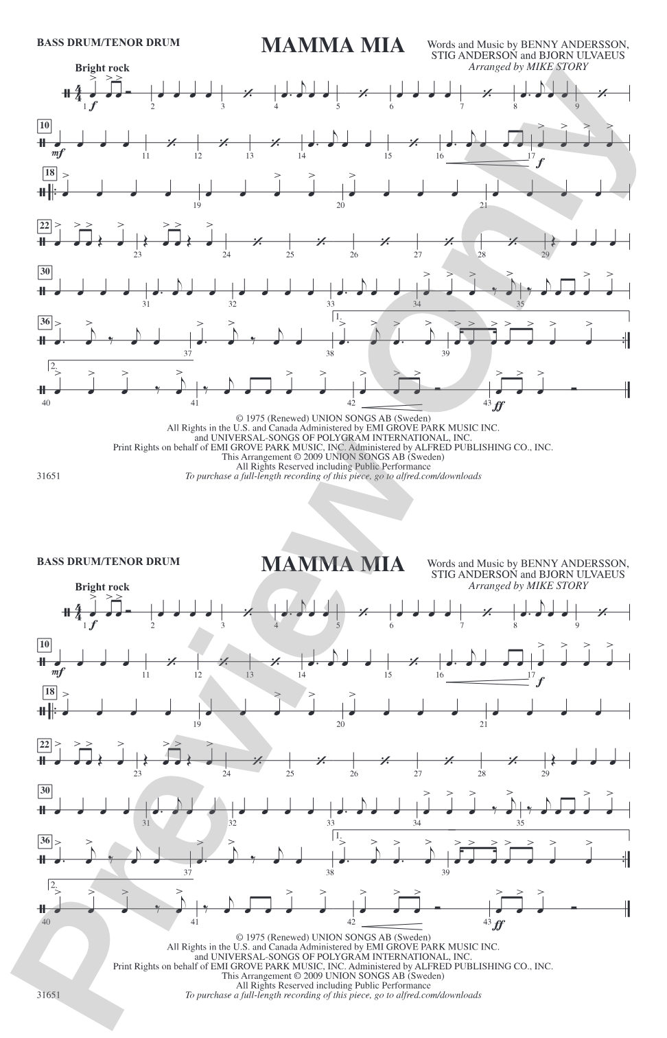 Mamma Mia: Bass Drum/Tenor Drum