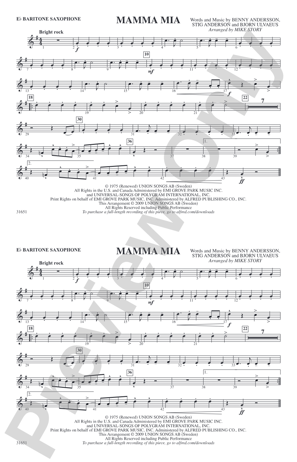 Mamma Mia: E-flat Baritone Saxophone