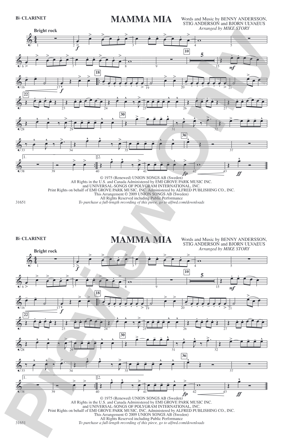 Mamma Mia: 1st B-flat Clarinet