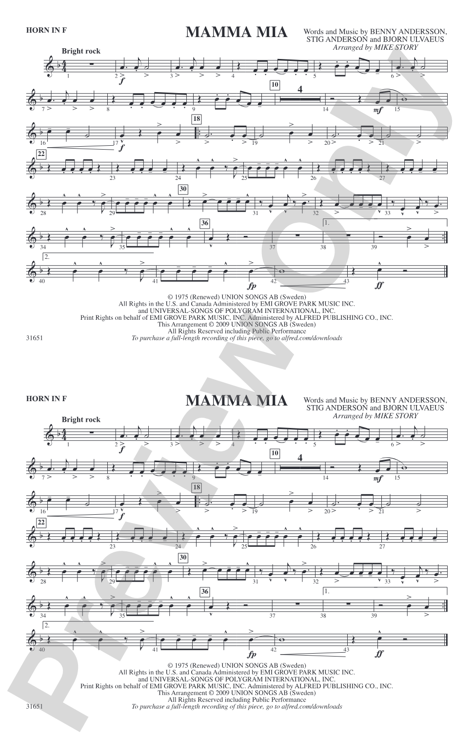 Mamma Mia: 1st F Horn