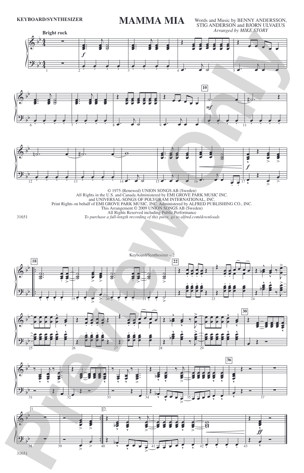 Mamma Mia: Keyboard/Synthesizer