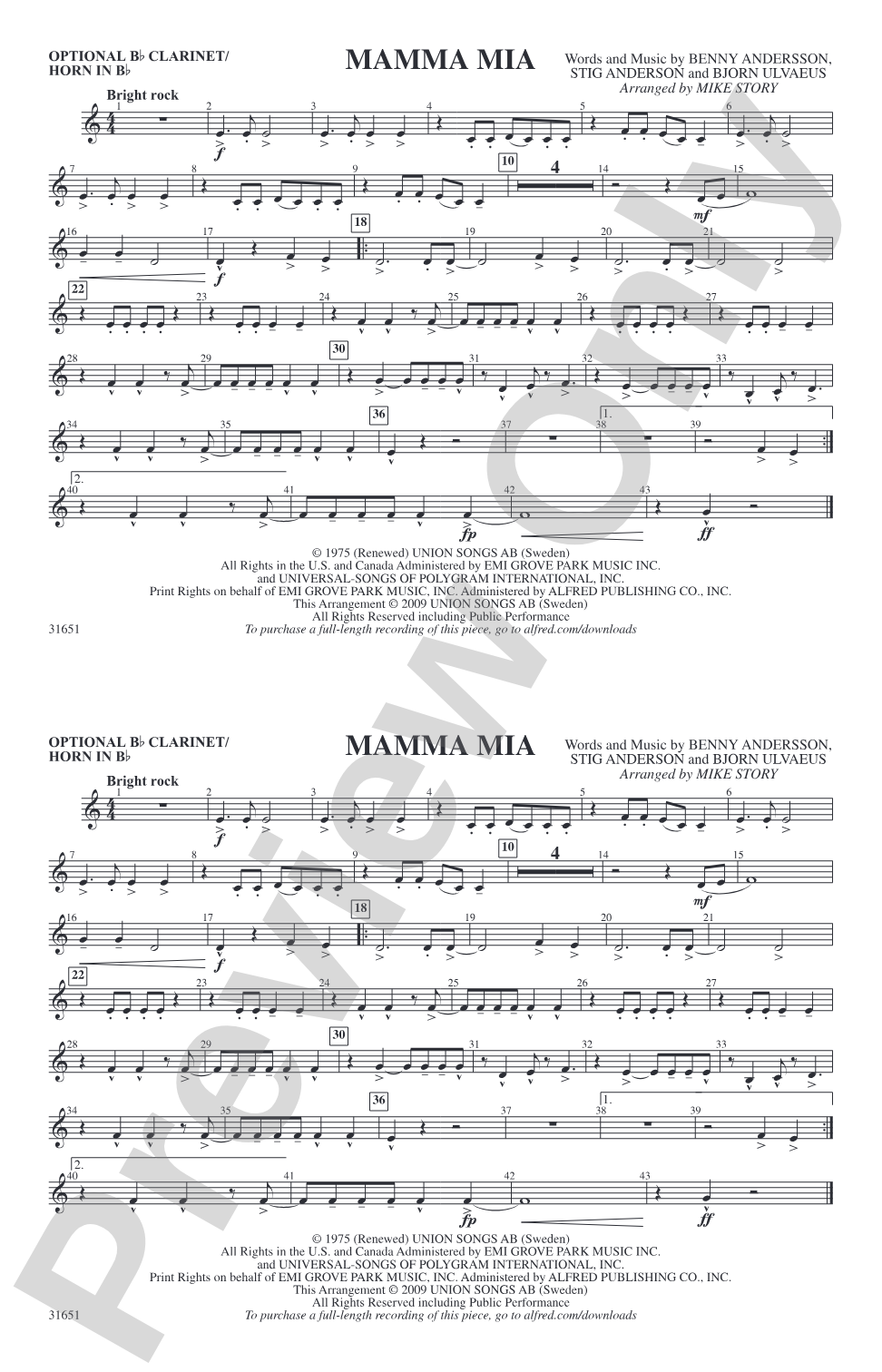 Mamma Mia: Optional Bb Clarinet/Horn in Bb