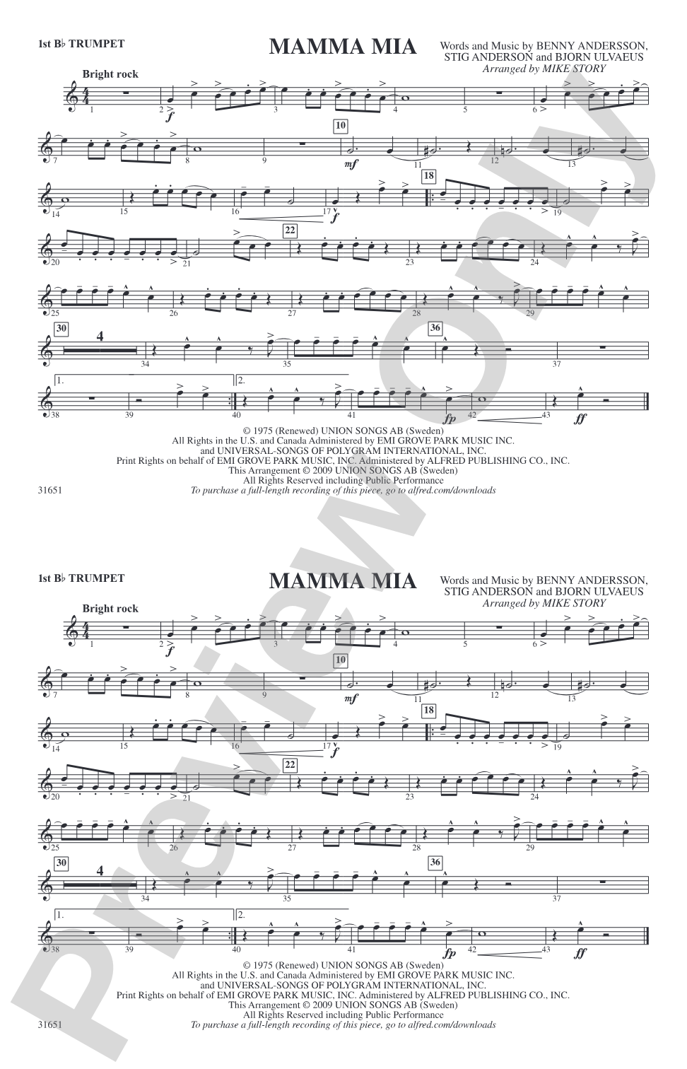 Mamma Mia: 1st B-flat Trumpet