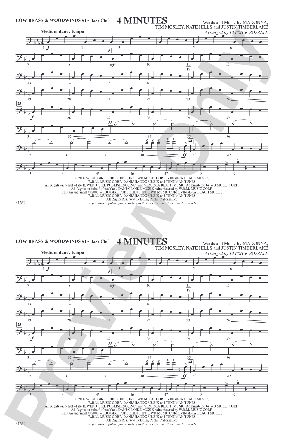 4 Minutes: Low Brass & Woodwinds #1 - Bass Clef