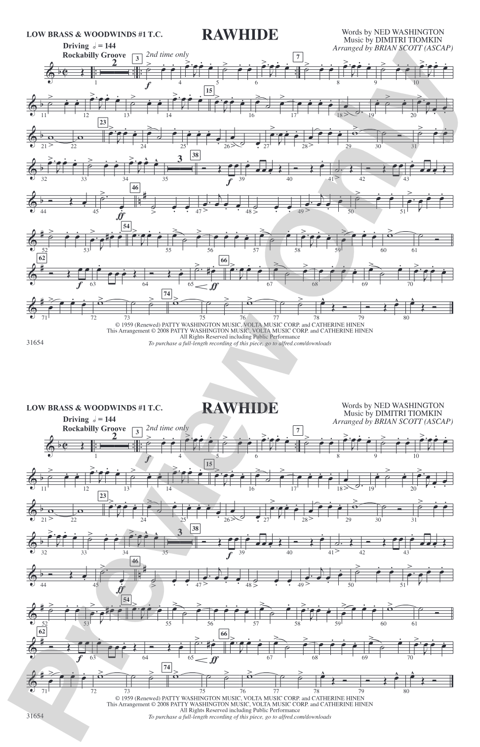 Rawhide: Low Brass & Woodwinds #1 - Treble Clef