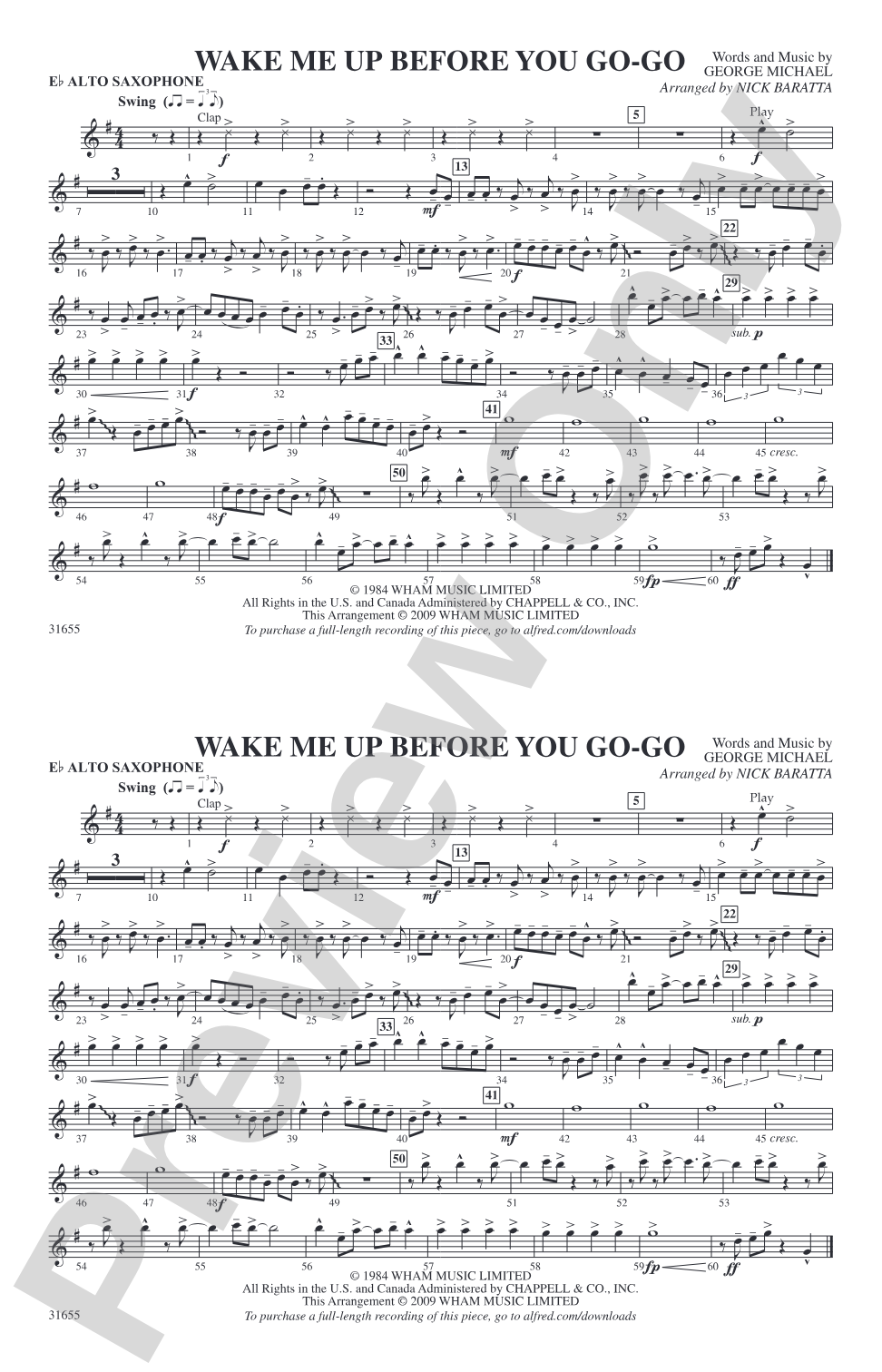 Wake Me Up Before You Go-Go: E-flat Alto Saxophone