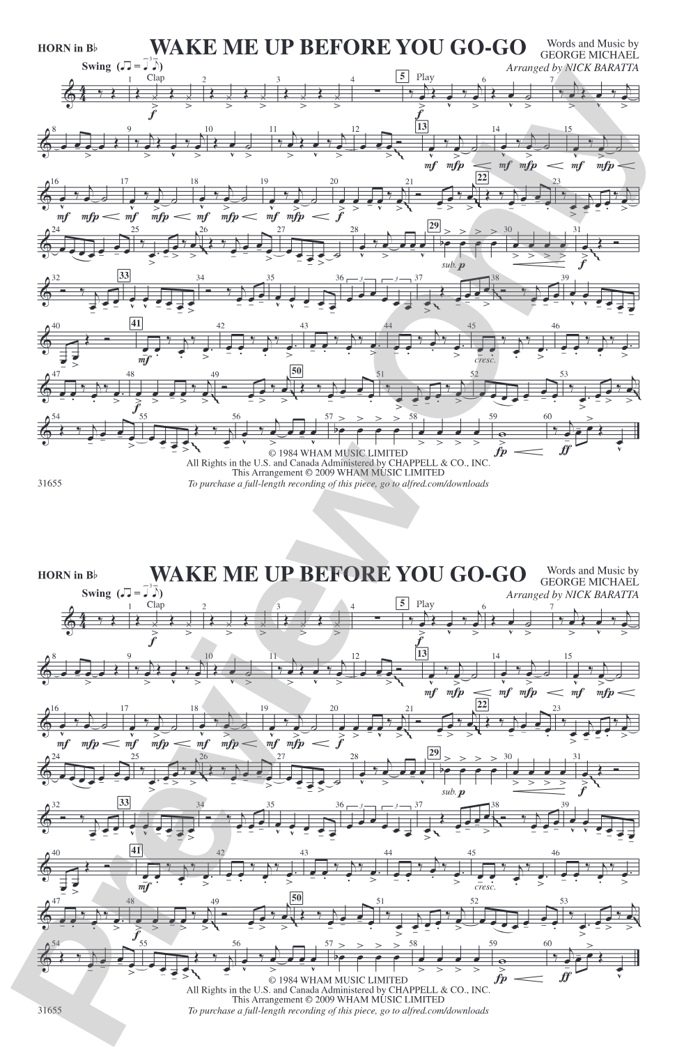 Wake Me Up Before You Go-Go: Horn in B flat