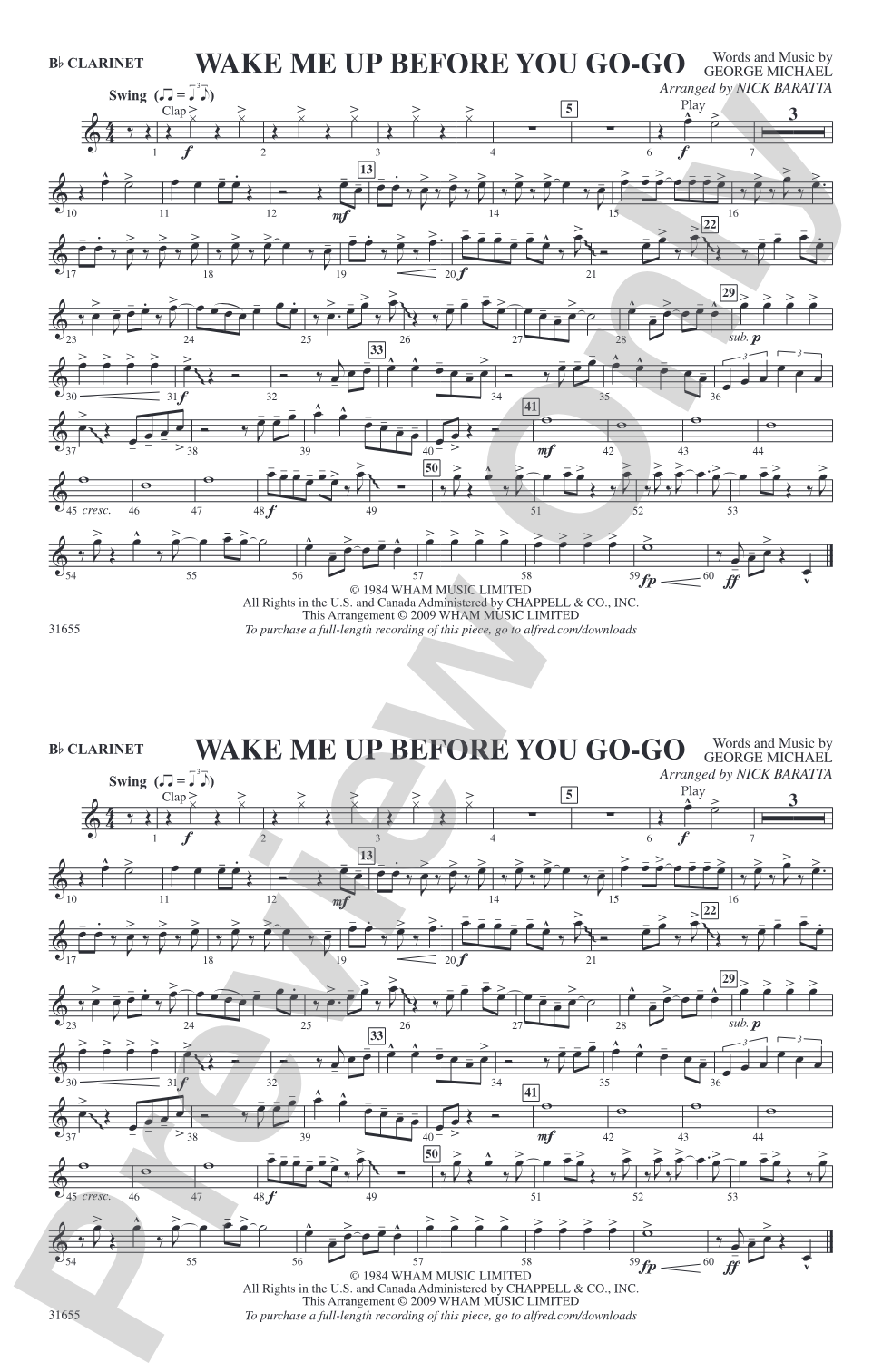 Wake Me Up Before You Go-Go: 1st B-flat Clarinet