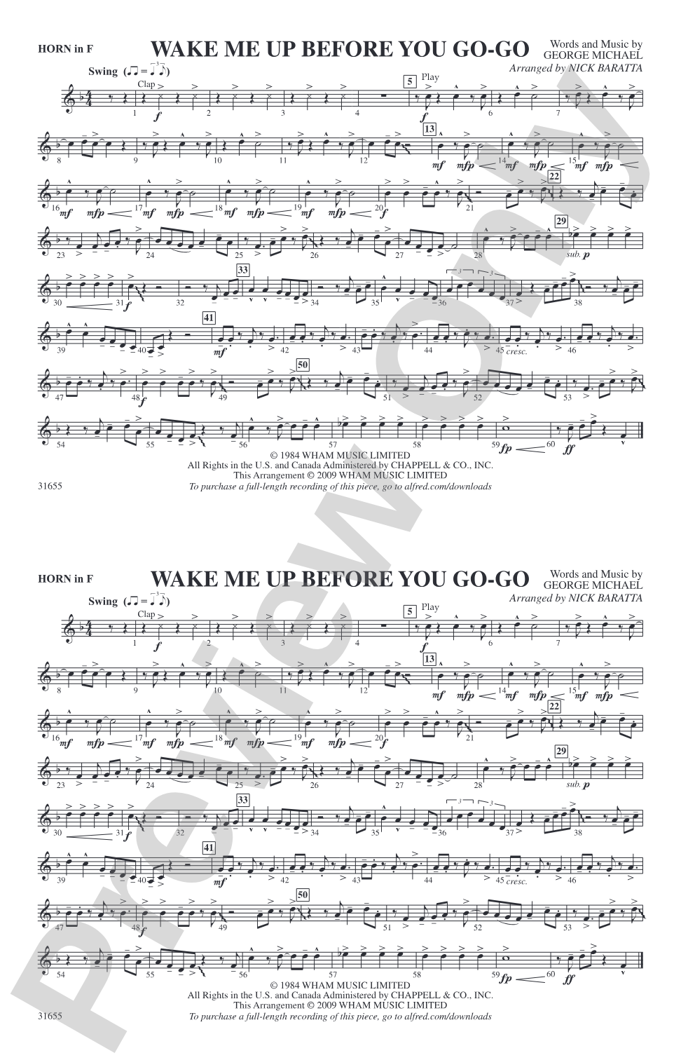 Wake Me Up Before You Go-Go: 1st F Horn