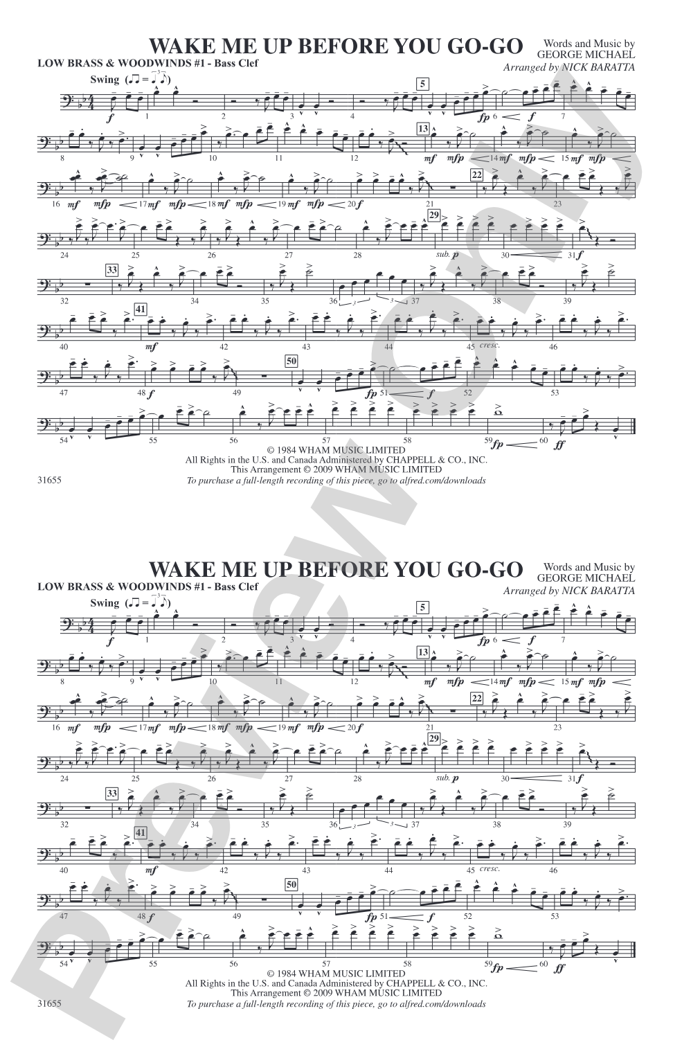 Wake Me Up Before You Go-Go: Low Brass & Woodwinds #1 - Bass Clef