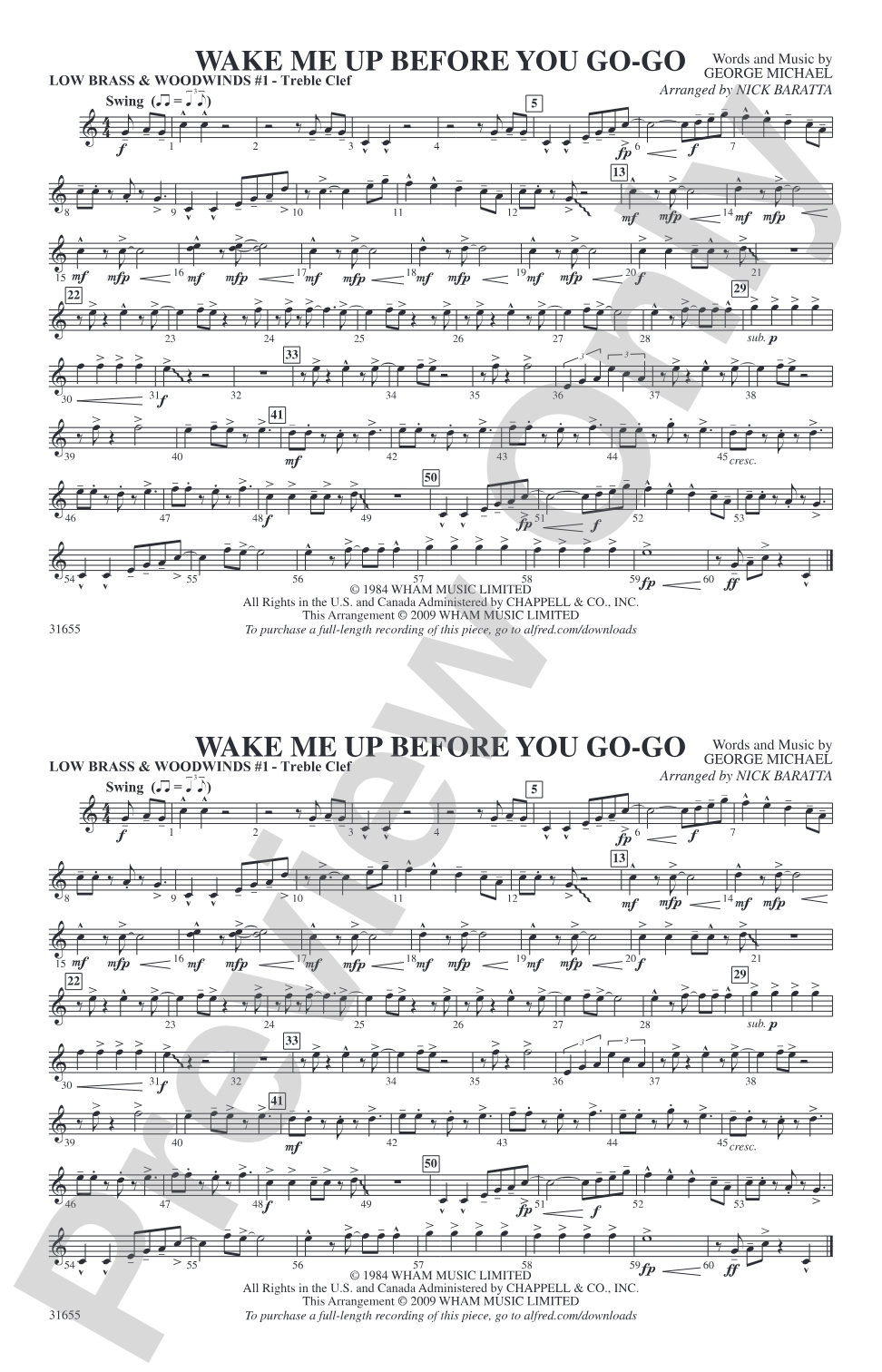 Wake Me Up Before You Go-Go: Low Brass & Woodwinds #1 - Treble Clef