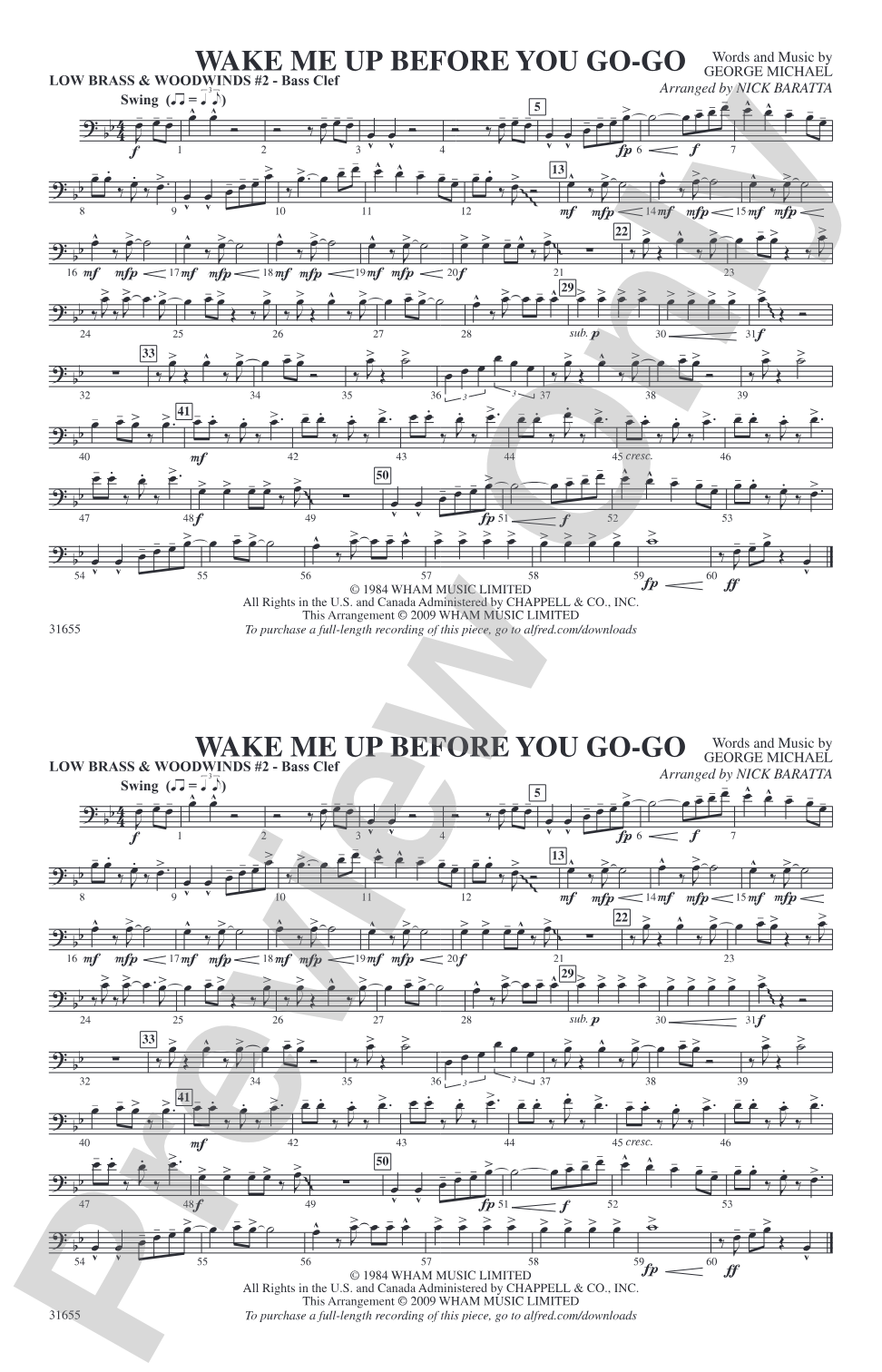Wake Me Up Before You Go-Go: Low Brass & Woodwinds #2 - Bass Clef