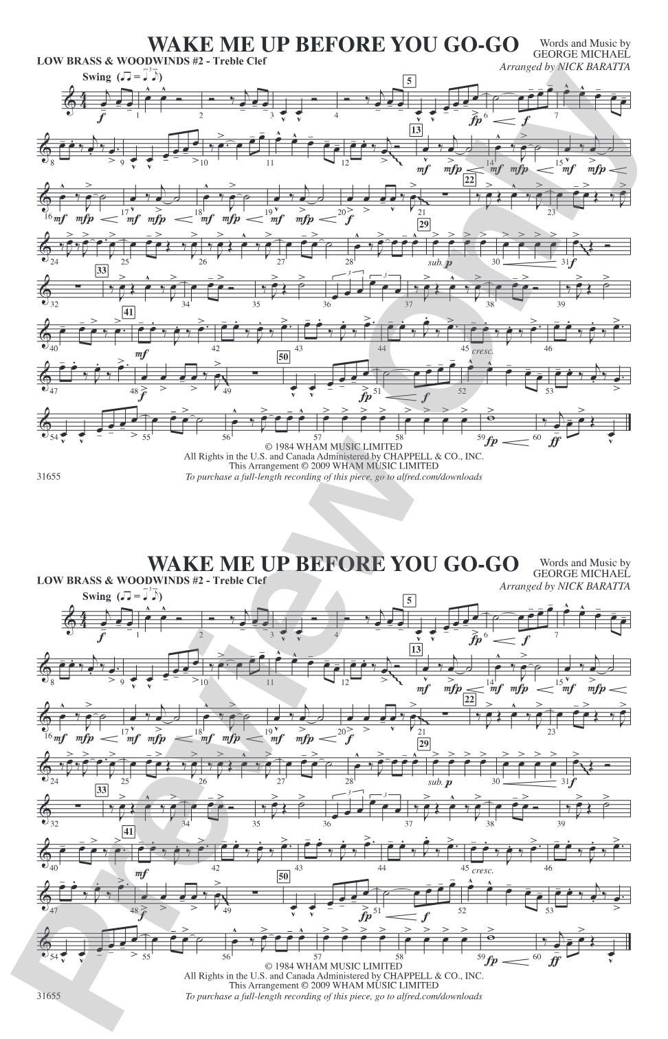 Wake Me Up Before You Go-Go: Low Brass & Woodwinds #2 - Treble Clef