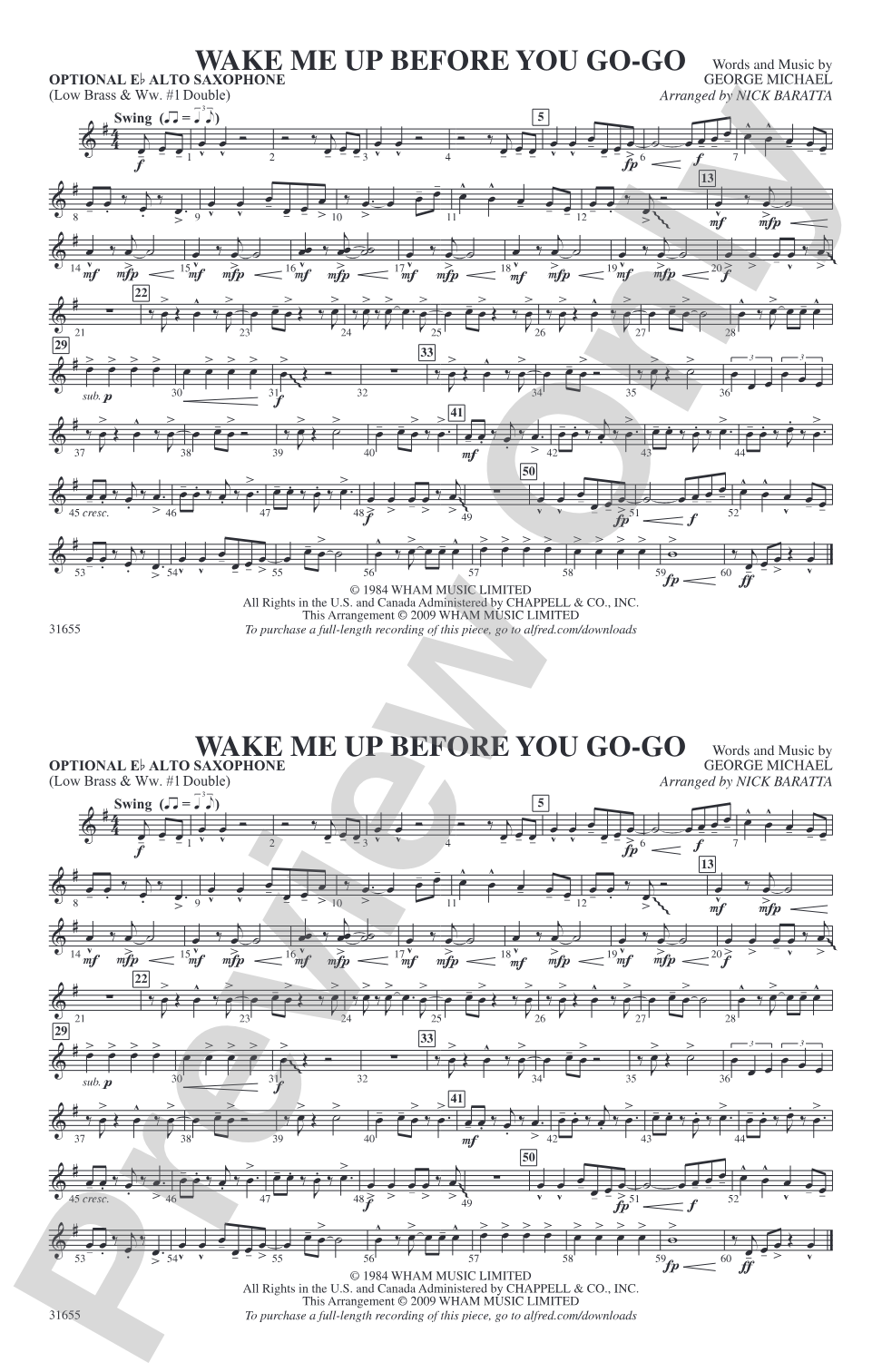 Wake Me Up Before You Go-Go: Optional Alto Sax