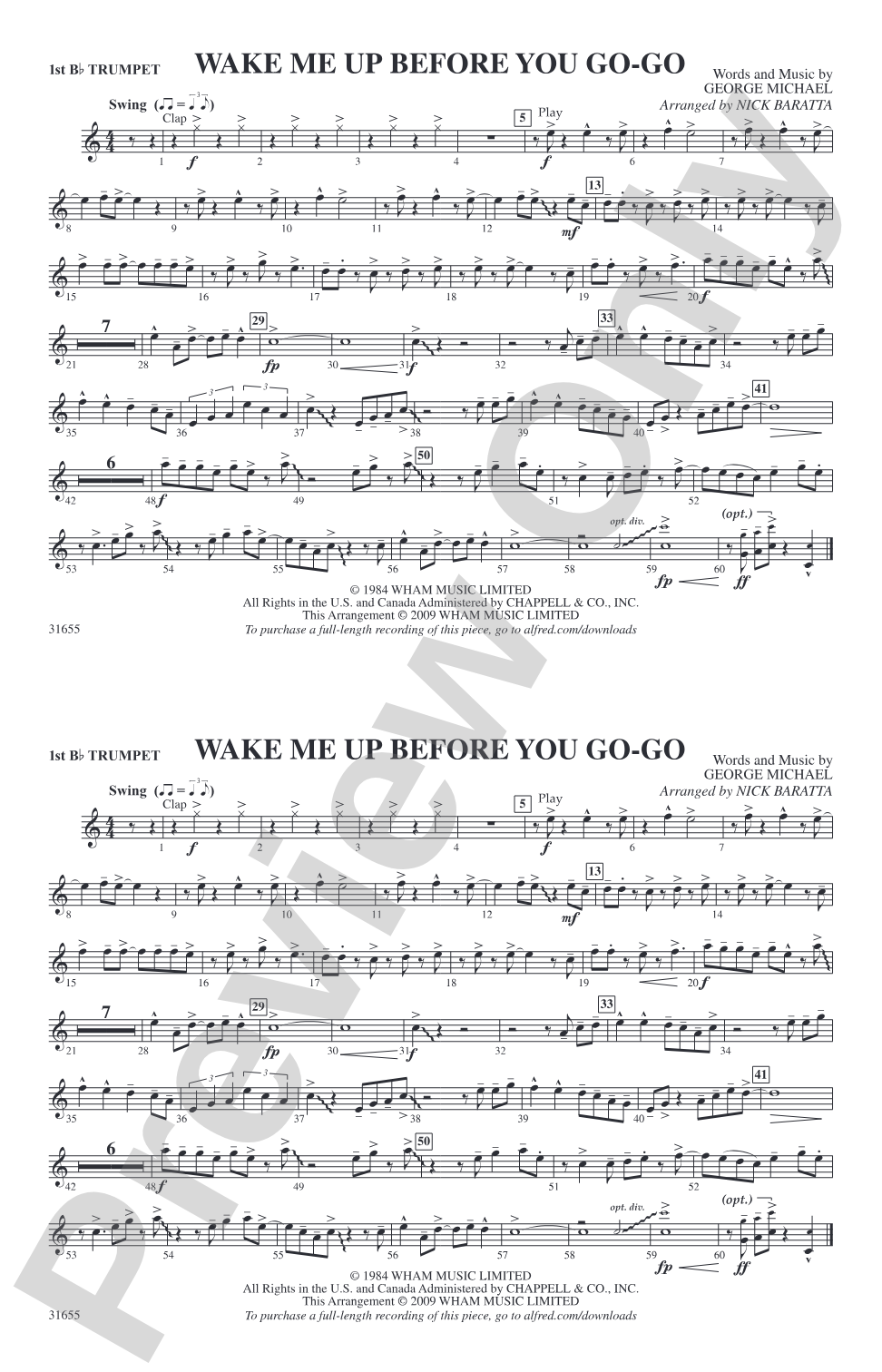 Wake Me Up Before You Go-Go: 1st B-flat Trumpet