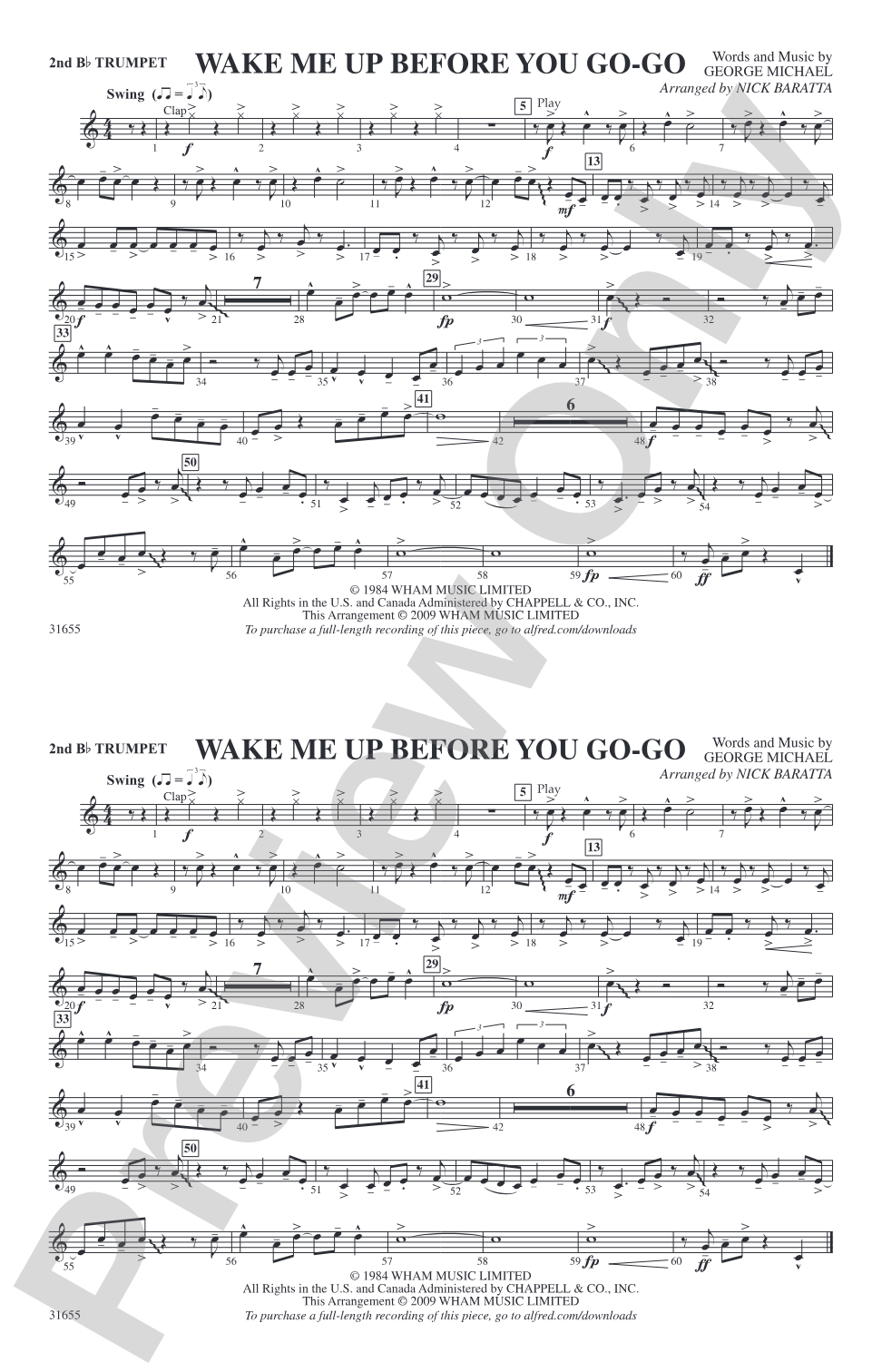 Wake Me Up Before You Go-Go: 2nd B-flat Trumpet