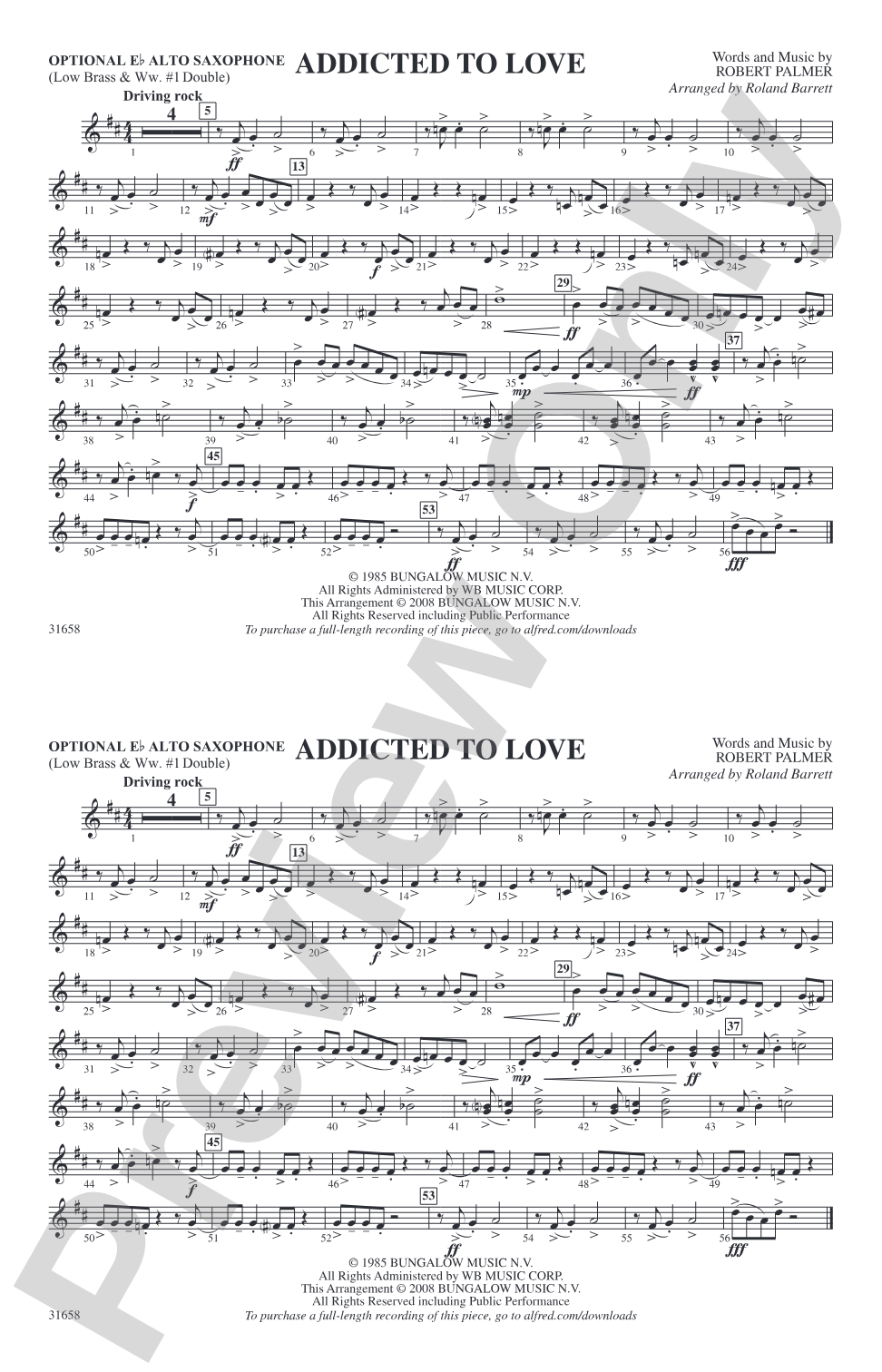 Addicted to Love: Optional Alto Sax