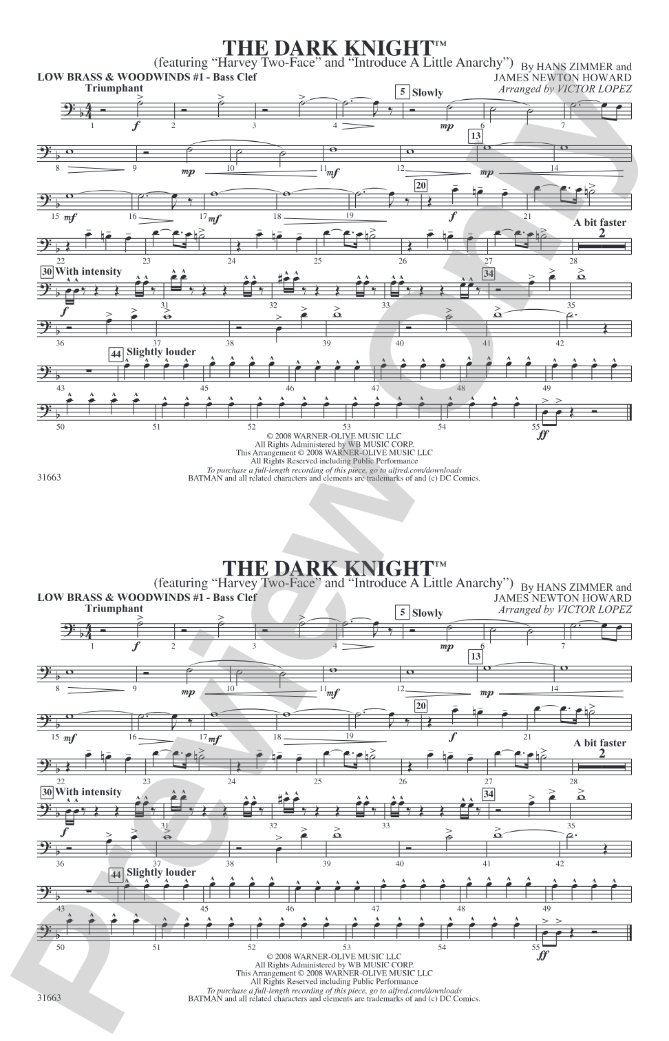 The Dark Knight: Low Brass & Woodwinds #1 - Bass Clef