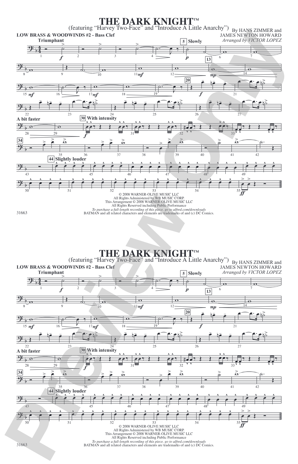 The Dark Knight: Low Brass & Woodwinds #2 - Bass Clef
