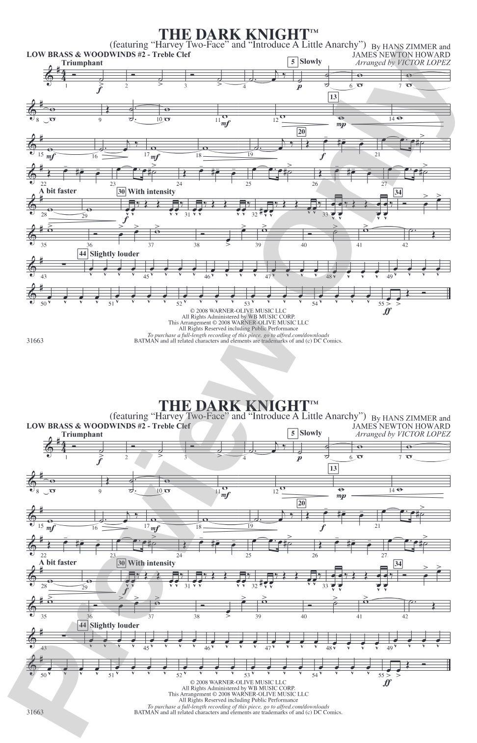 The Dark Knight: Low Brass & Woodwinds #2 - Treble Clef