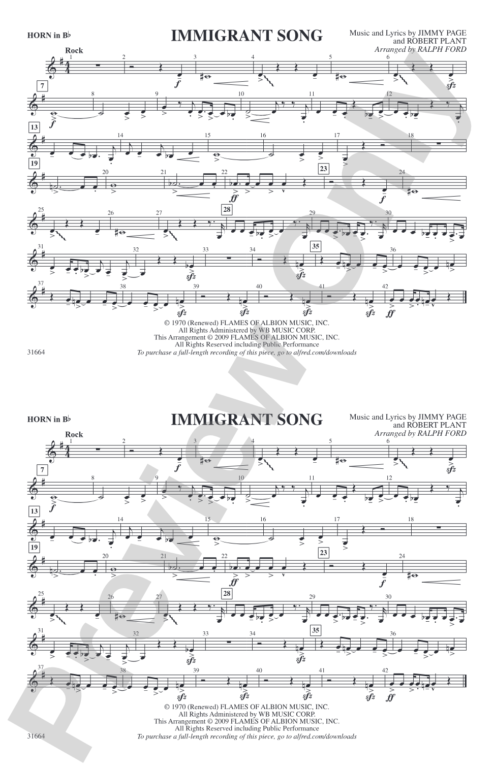 Immigrant Song: Horn in B flat