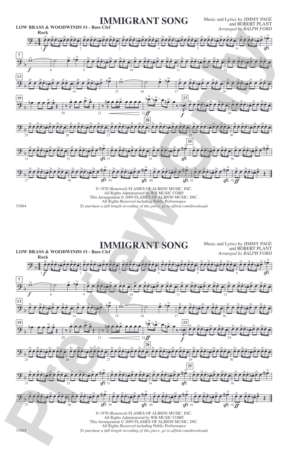 Immigrant Song: Low Brass & Woodwinds #1 - Bass Clef