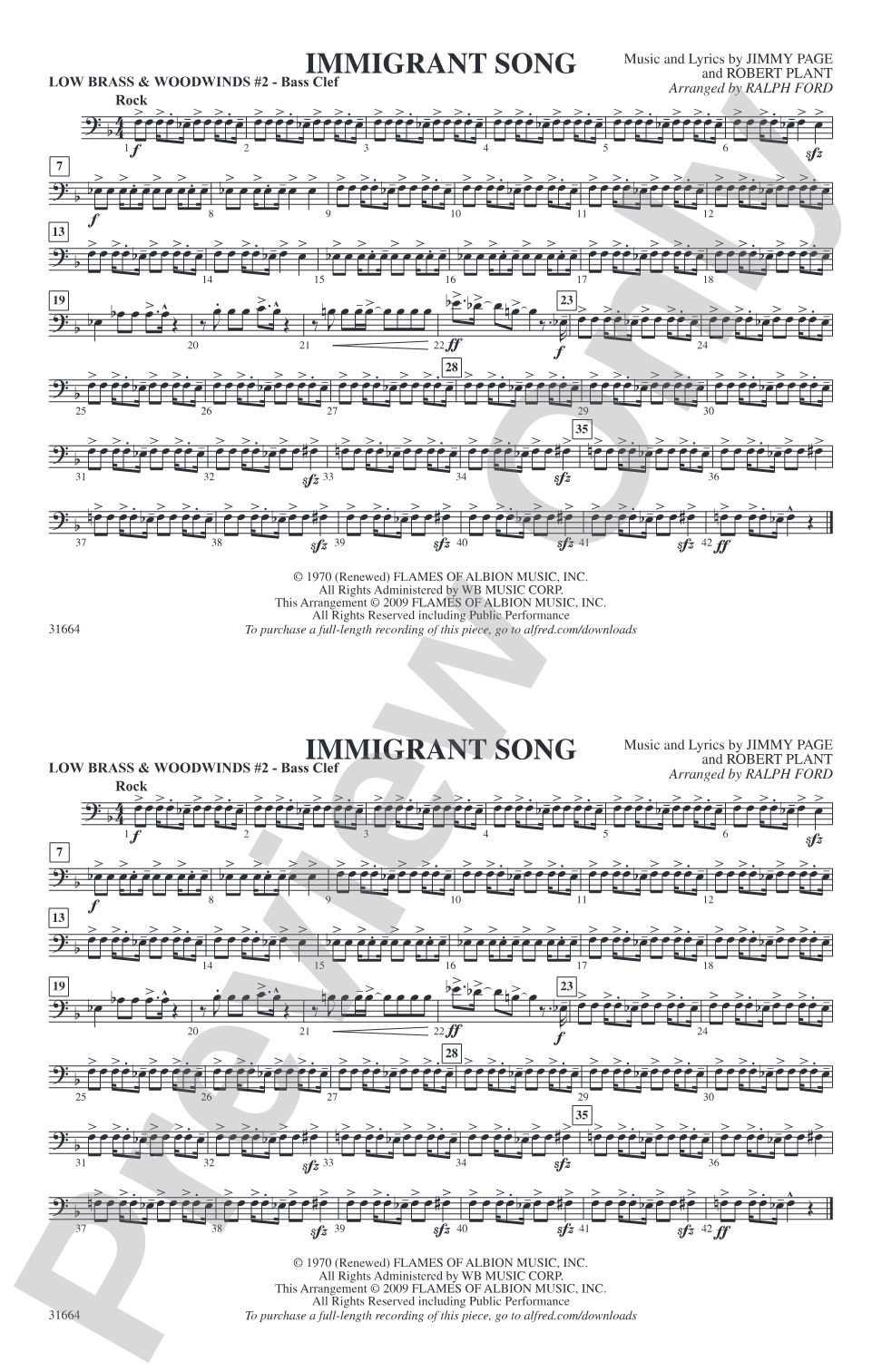 Immigrant Song: Low Brass & Woodwinds #2 - Bass Clef