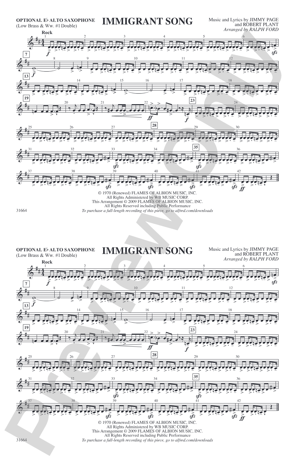 Immigrant Song: Optional Alto Sax
