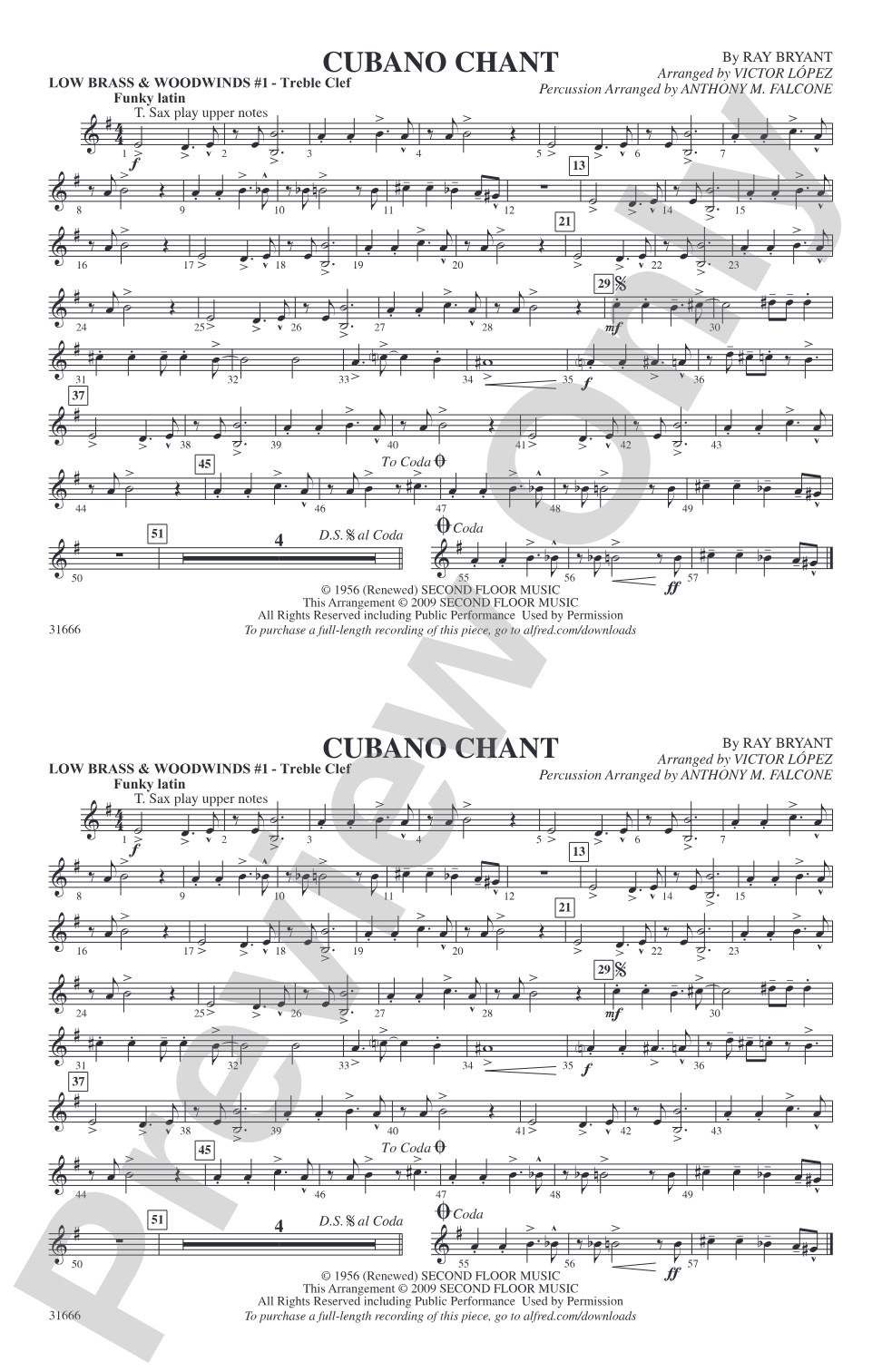 Cubano Chant: Low Brass & Woodwinds #1 - Treble Clef