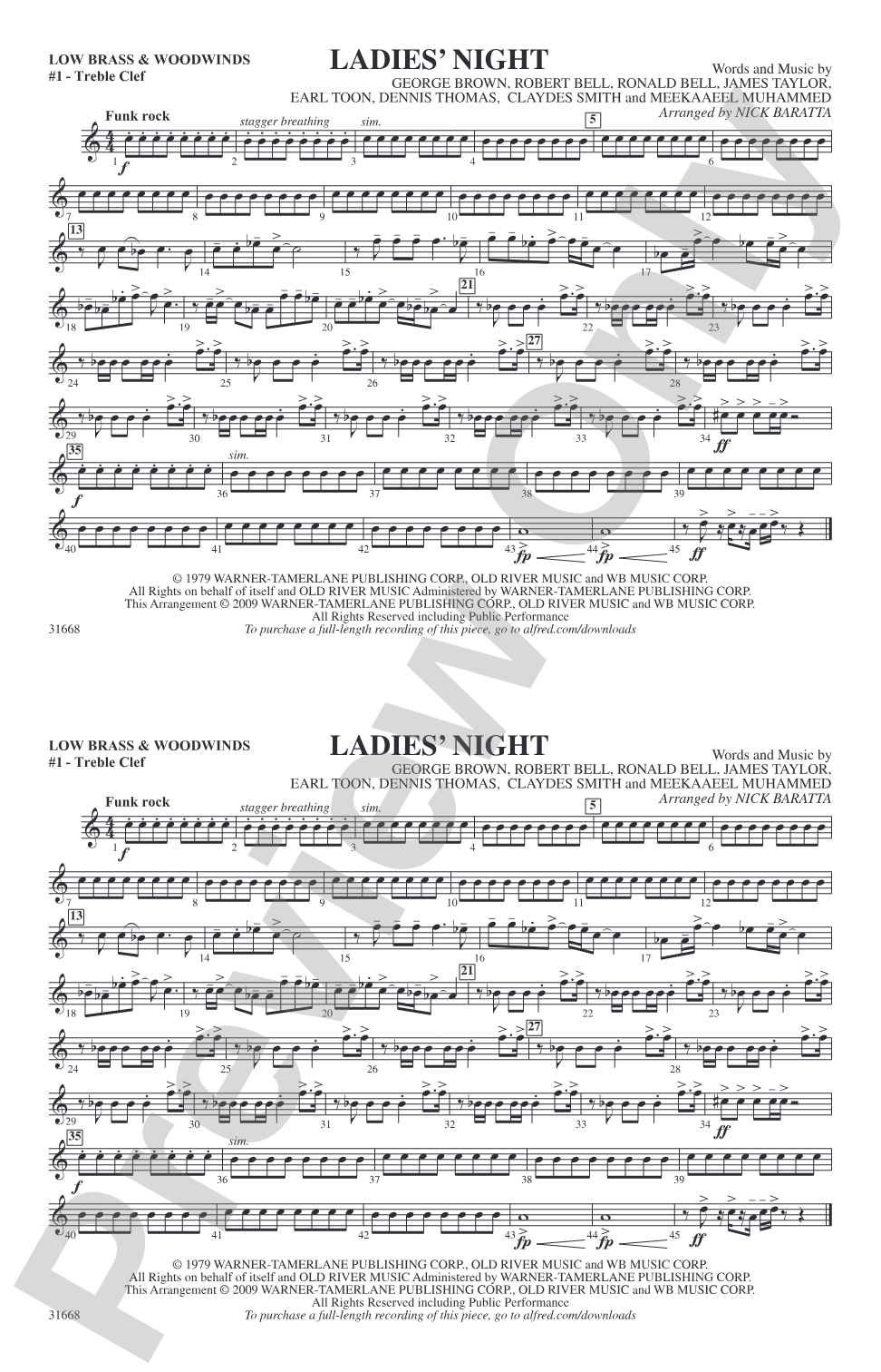 Ladies' Night: Low Brass & Woodwinds #1 - Treble Clef