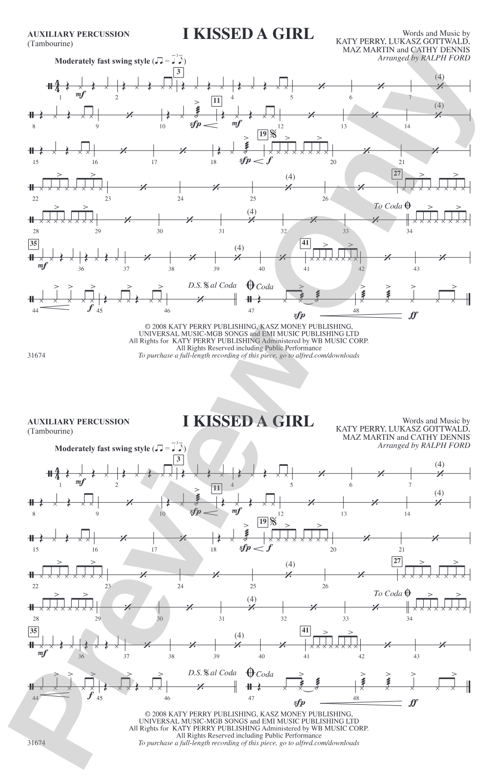 I Kissed a Girl: Auxiliary Percussion