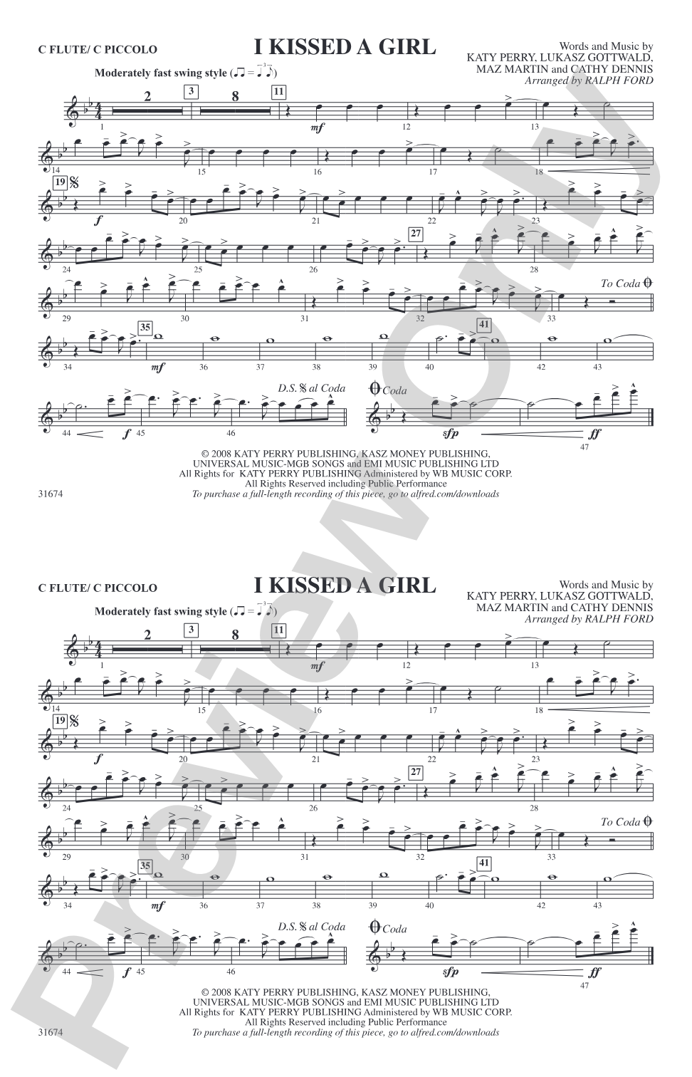 I Kissed a Girl: Flute