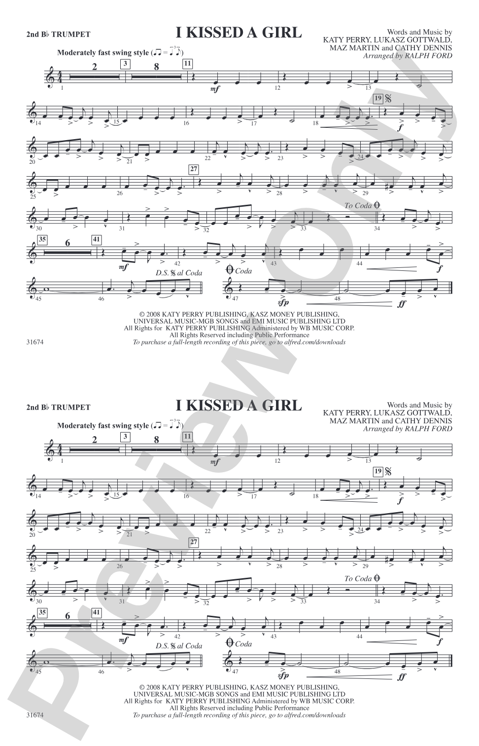I Kissed a Girl: 2nd B-flat Trumpet