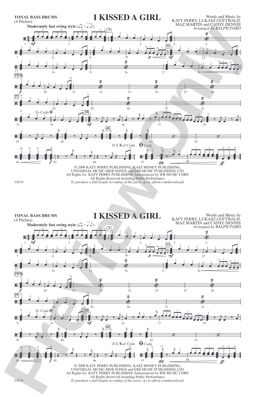 I Kissed a Girl: Tonal Bass Drum