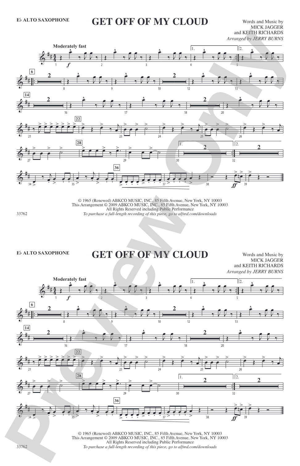 Get Off of My Cloud: E-flat Alto Saxophone