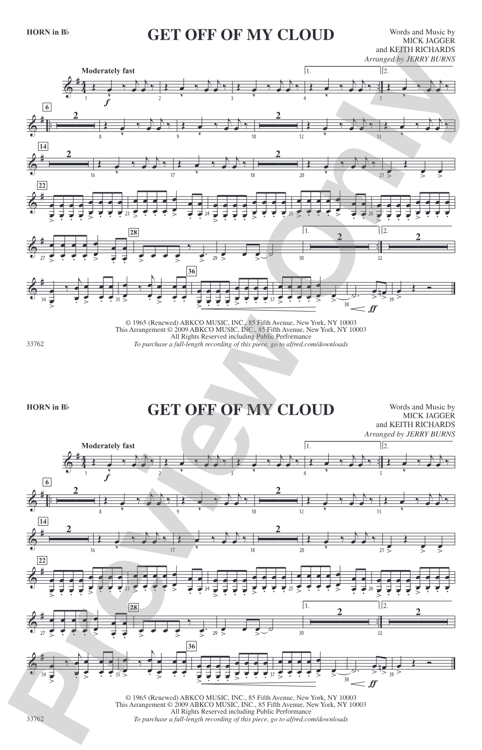 Get Off of My Cloud: Horn in B flat