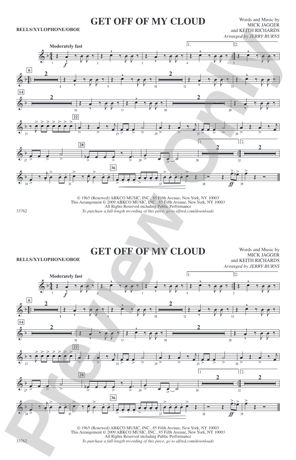 Get Off of My Cloud: Bells/Xylophone/Oboe