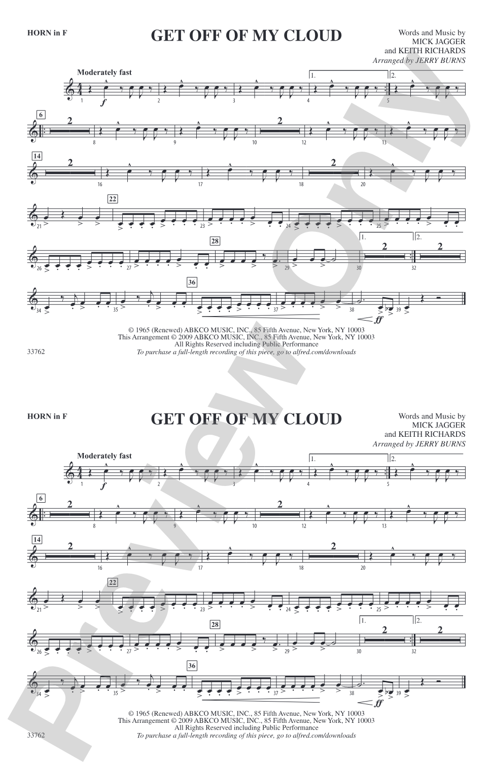 Get Off of My Cloud: 1st F Horn