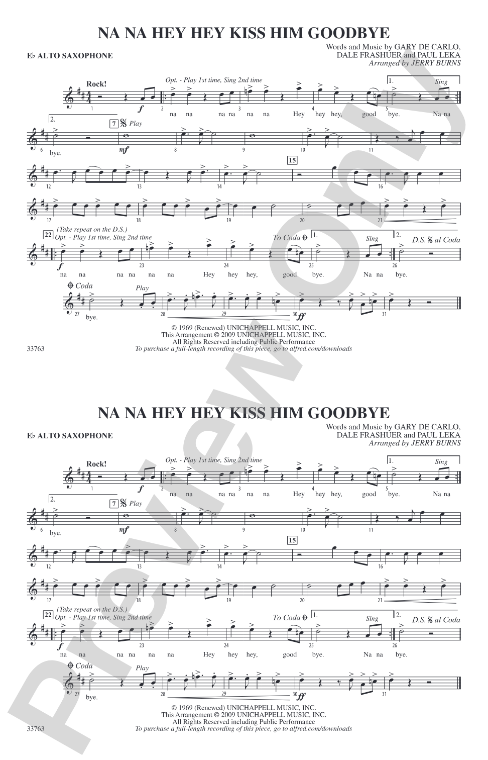 Na Na Hey Hey Kiss Him Goodbye: E-flat Alto Saxophone