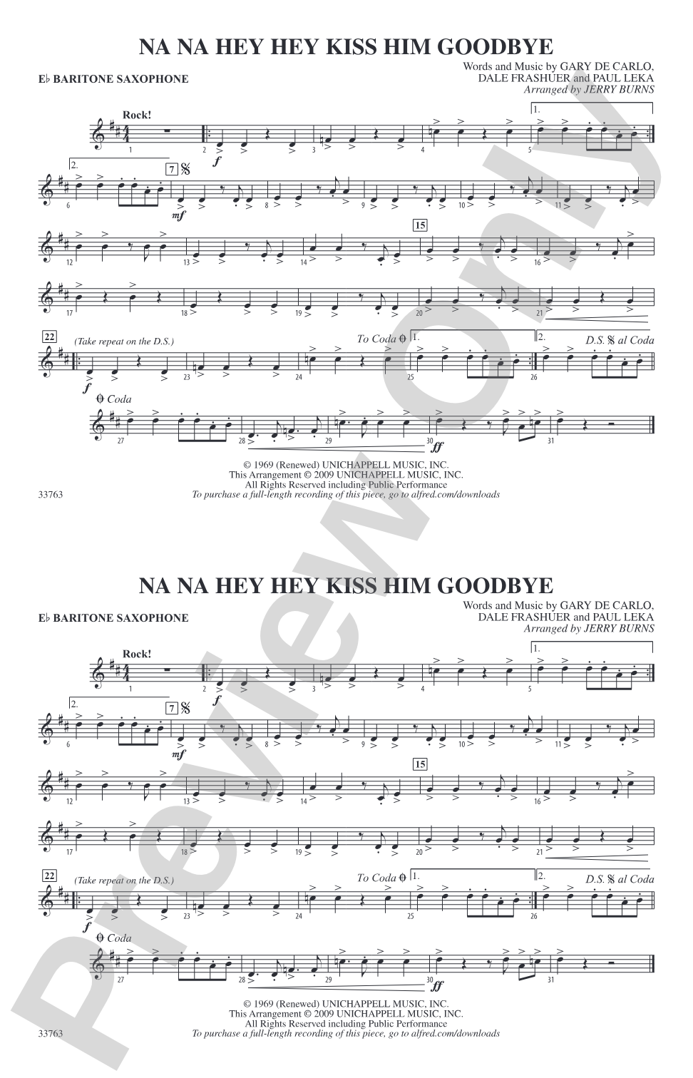Na Na Hey Hey Kiss Him Goodbye: E-flat Baritone Saxophone