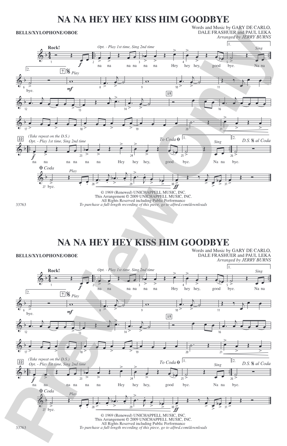 Na Na Hey Hey Kiss Him Goodbye: Bells/Xylophone/Oboe