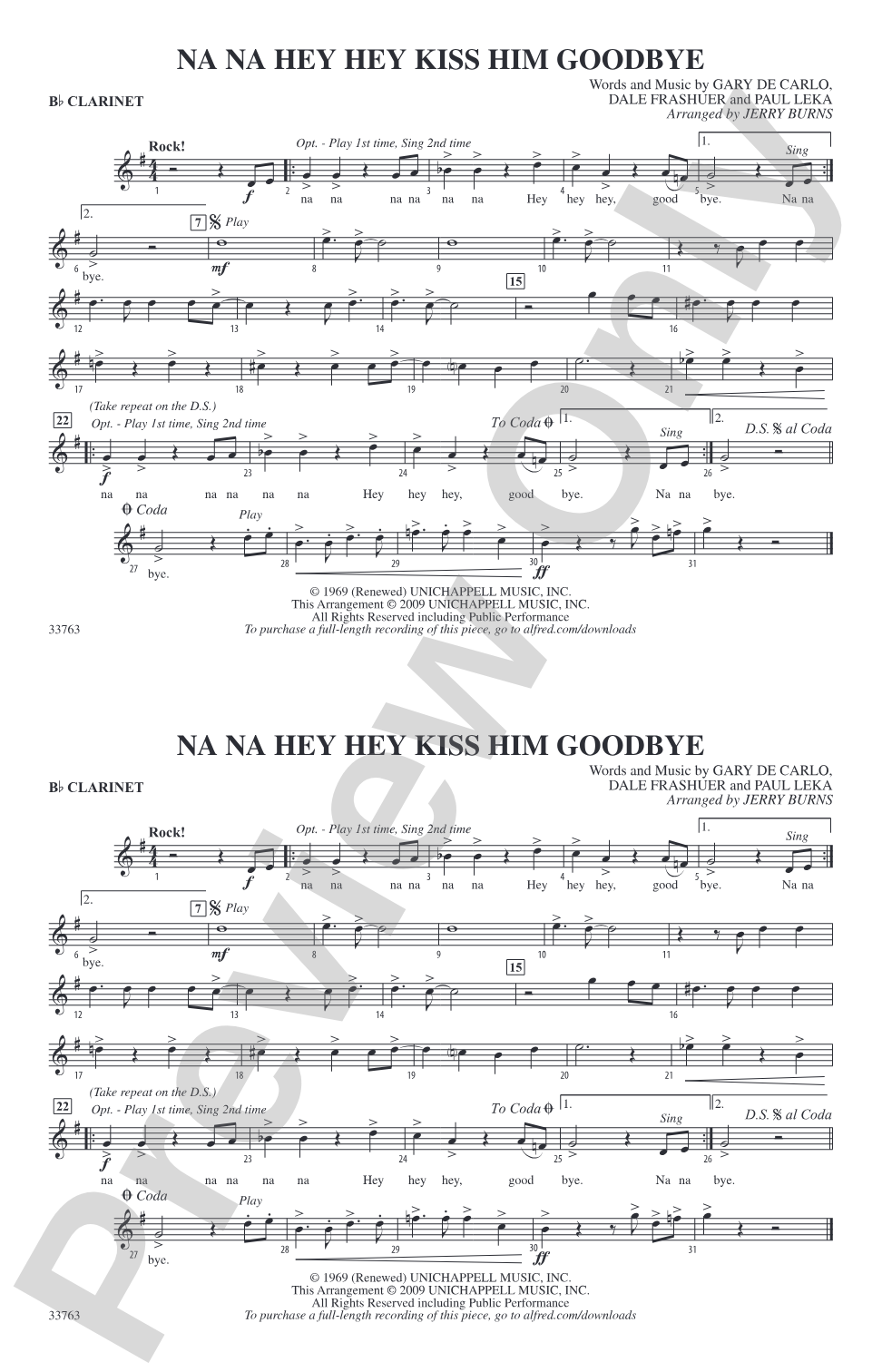 Na Na Hey Hey Kiss Him Goodbye: 1st B-flat Clarinet