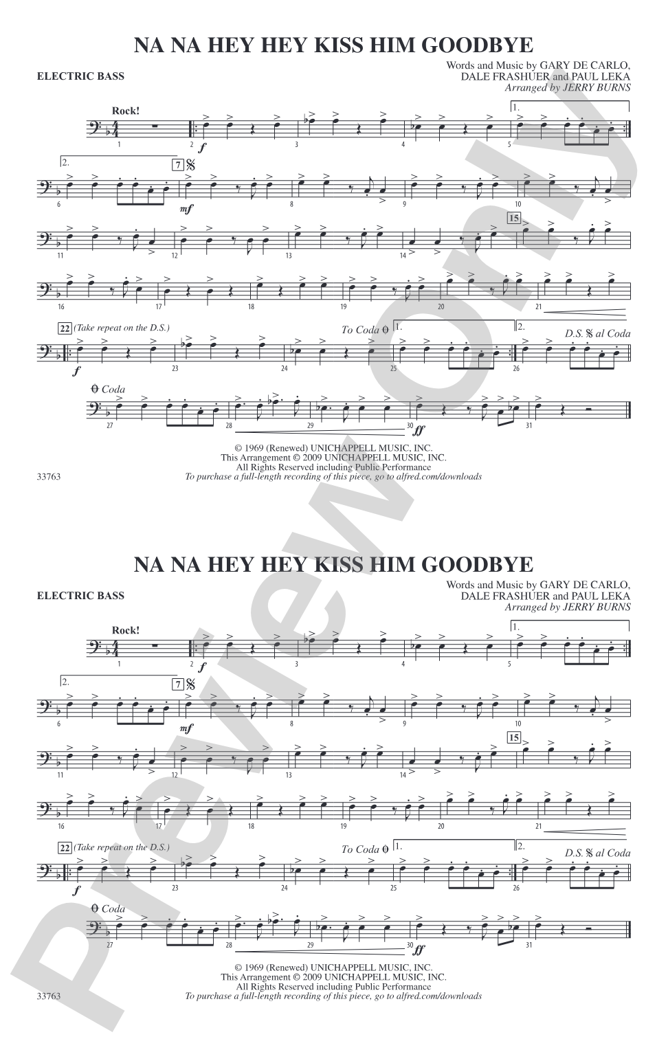 Na Na Hey Hey Kiss Him Goodbye: Electric Bass
